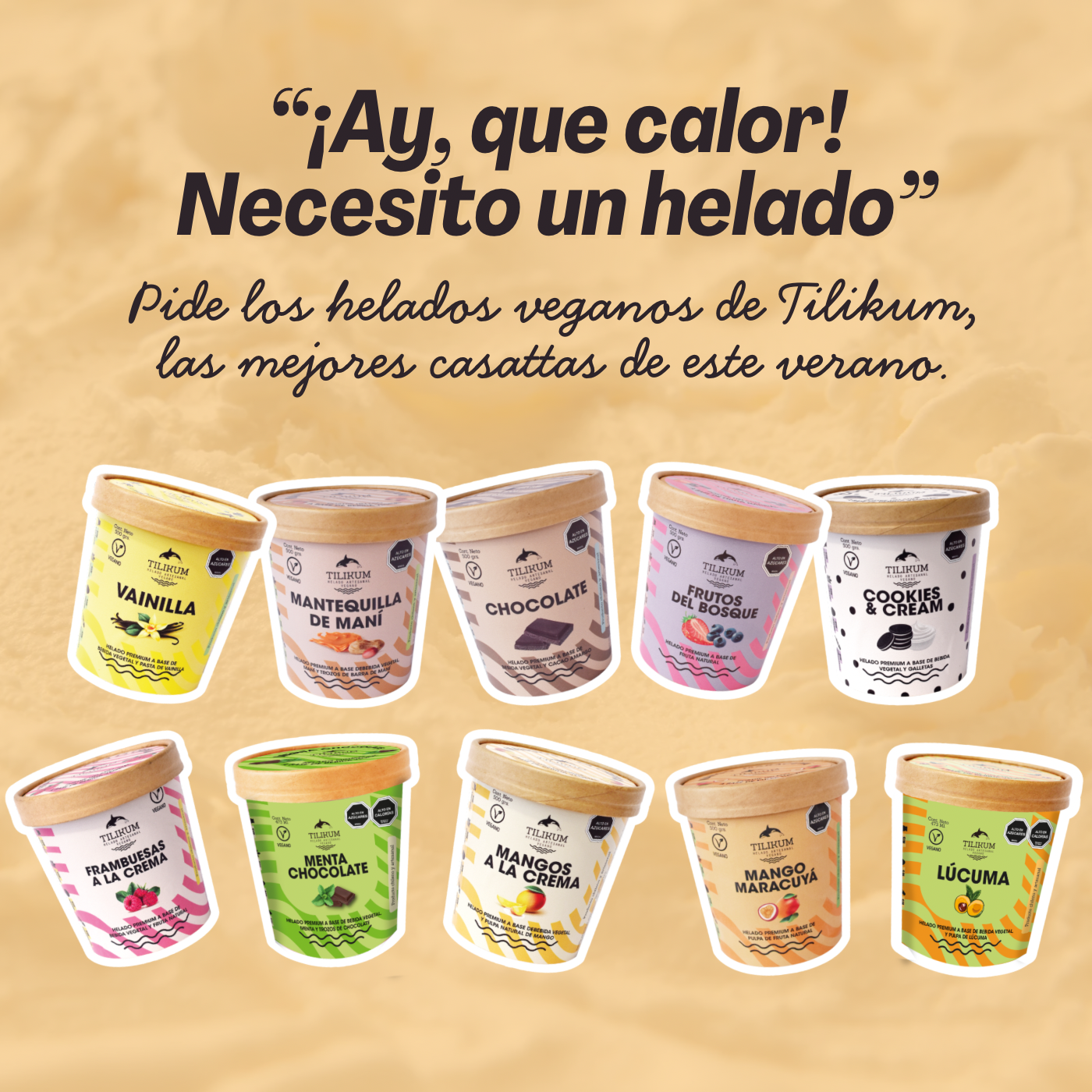 helados artesanales veganos helados artesanales a domicilio tilikum sabores diferentes lúcuma manjar, chocolate, cookies & cream, mantequilla de mani, frambuesas a la crema, mangos a la crema, y más